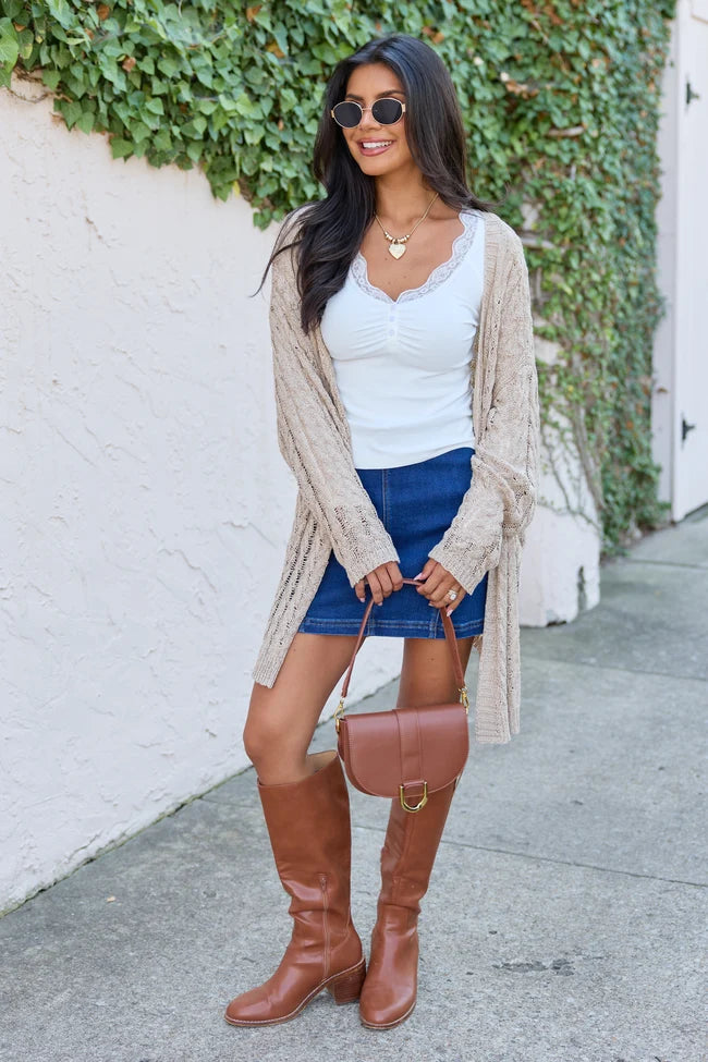 Mellow Moments Taupe Knit Cardigan